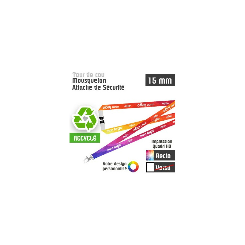 Tour de Cou Recyclé Mousqueton J+20 Attache de sécurité