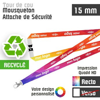 Tour de Cou Recyclé Mousqueton J+20 Attache de sécurité