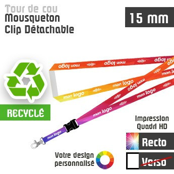 Tour de Cou Recyclé Mousqueton J+20 Clip Détachable