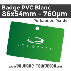 Badge PVC 86x54mm - Blanc - 760 µm - Ronde