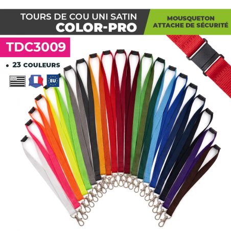 Tour de Cou Uni Color-PRO | Mousqueton + Attache de sécurité