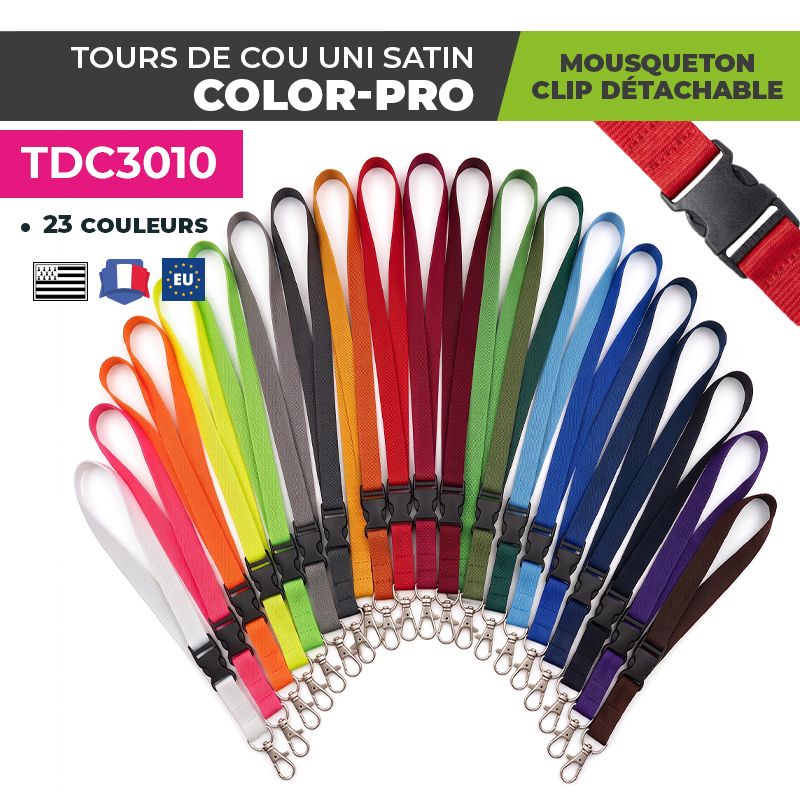 Tour de Cou Uni Color-PRO | Mousqueton + Clip détachable