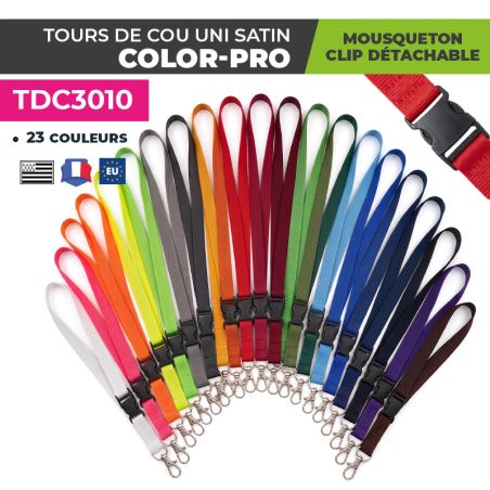 Tour de Cou Uni Color-PRO | Mousqueton + Clip détachable