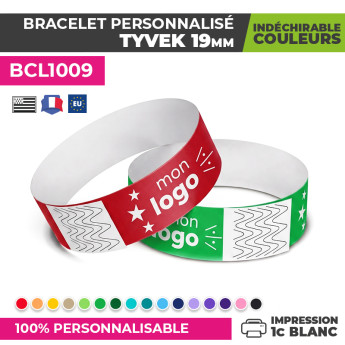 Bracelet Tyvek personnalisé | Impression blanc