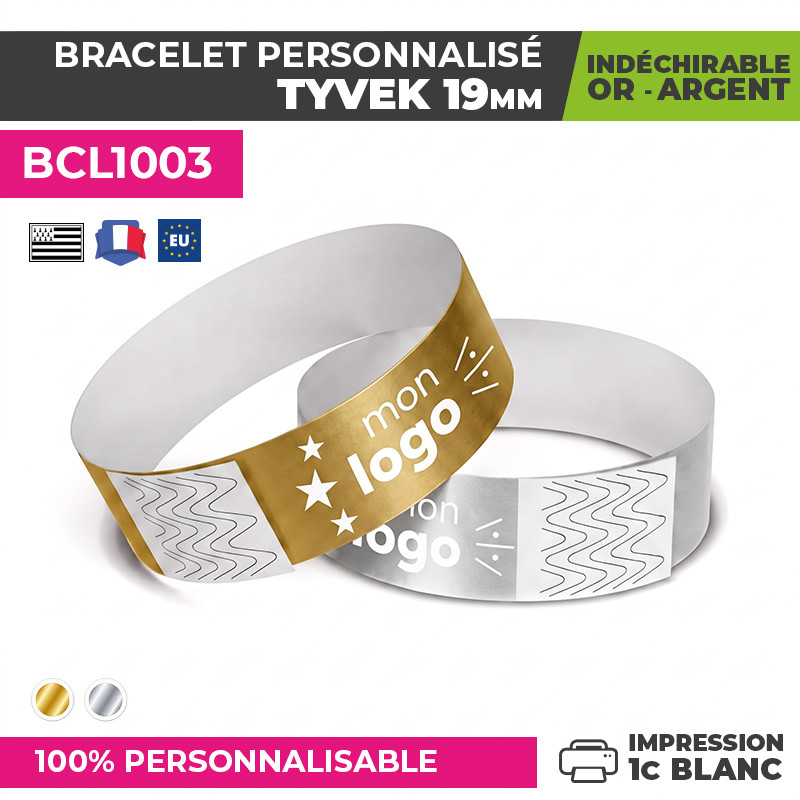 bracelet or et argent en tyvek
